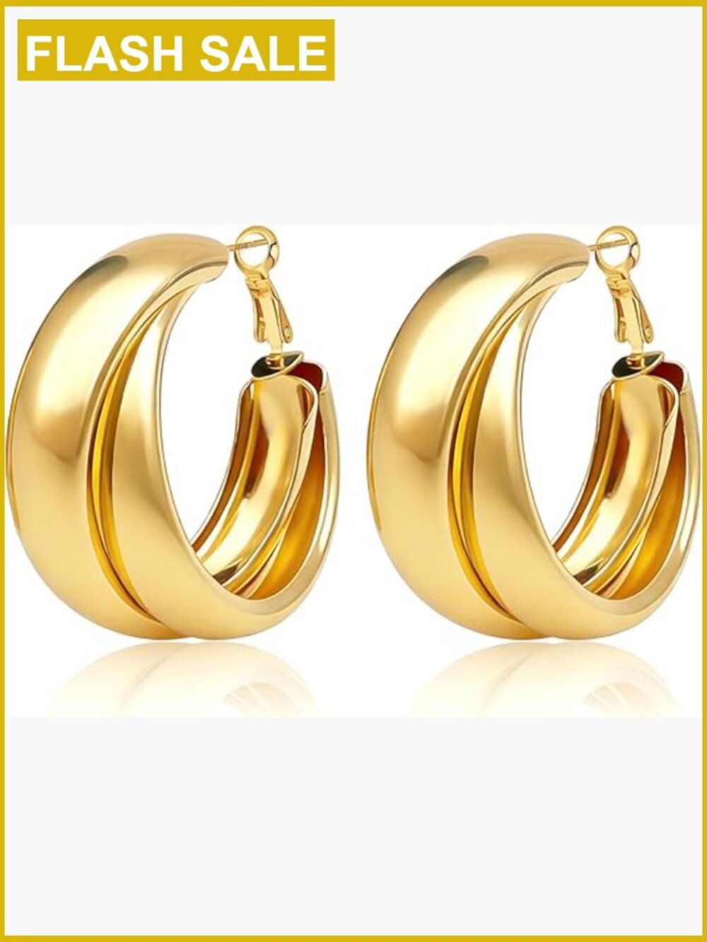 Chunky Gold Hoop Earrings Hypoallergenic Sterling Silver Post Lightweight 30mm